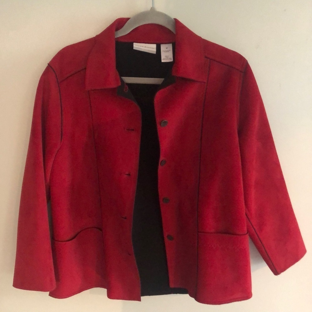 Relaxed RED Burgundy Alfred Dunner Size 6P Faux Suede Blazer